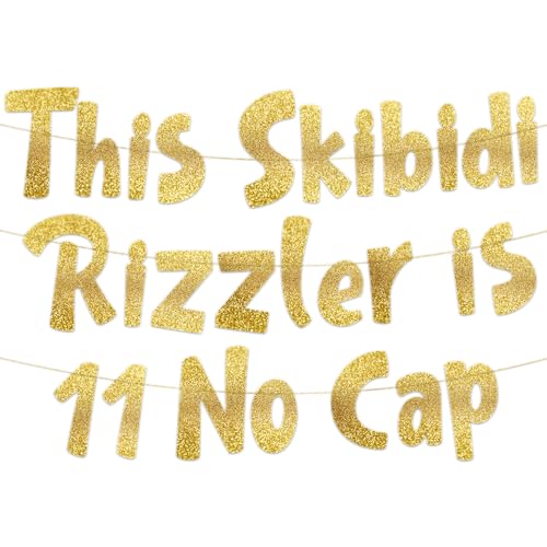 Skibidi Rizzler Gold Glitter 11th Birthday Banner - Pre-Strung Party Decor
