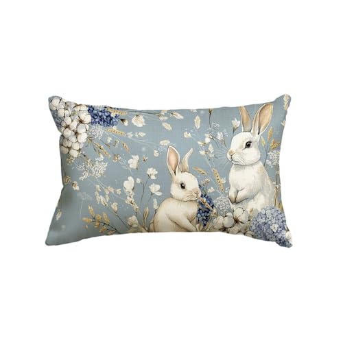 Easter Bunny Blue Throw Pillow Cover - 12x20 Inch Hydrangea Design
