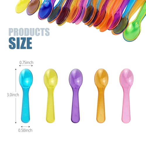 100 Pcs Mini Plastic Tasting Spoons Multicolor Dessert Ice Cream Spoons