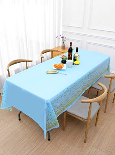 Blue Gold Foil Dot Disposable Tablecloths - 2 Pack, 54x108 inch