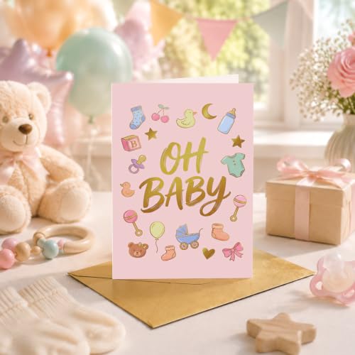 Oh Baby Shower Card for Expecting Mother with Gold Envelope