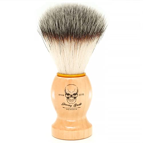 Menesia Wood Handle Shaving Brush with Synthetic Nylon Hair and Skull Design