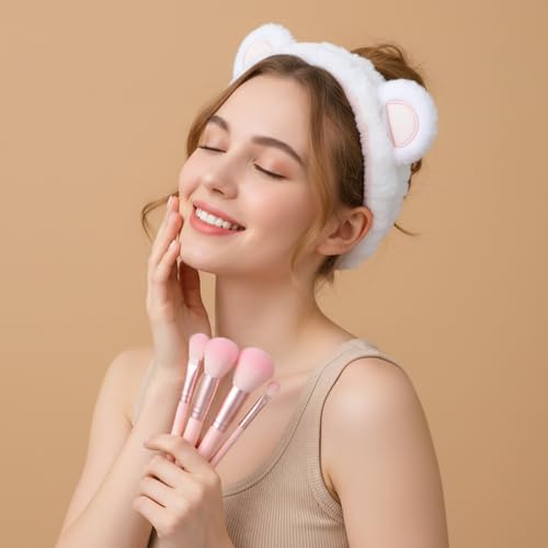 Dopenspi 3-Piece Bear Ears Spa Headband and Absorbent Wrist Towels Set