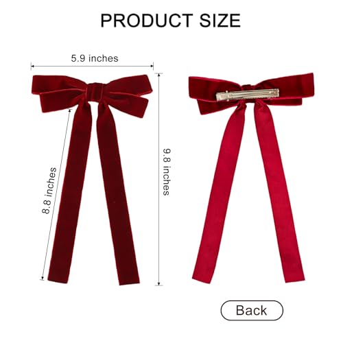 BluOcnMkt 2Pcs Velvet Hair Bow Clips with Long Tails for Women
