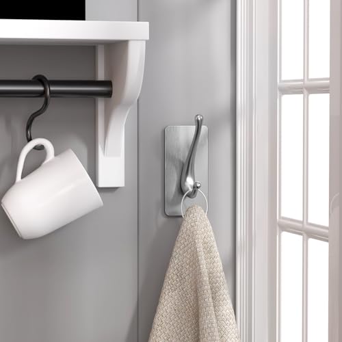 JCHOUS Adhesive Wall Hooks - Stainless Steel Towel & Utility Hooks for Bathroom, Kitchen, RV - 2 Pack