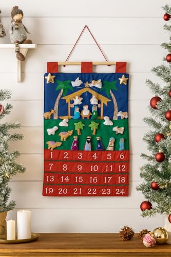 Nativity Fabric Advent Calendar with Manger Scene - Christmas Countdown Decor