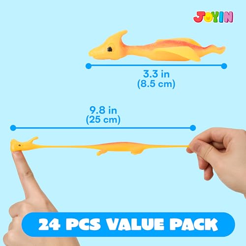 JOYIN 24 Pcs Dinosaur Flinger Toys - Stretchy Flying Slingshots