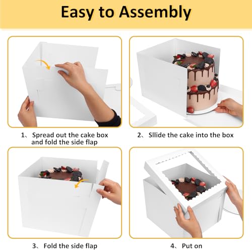 Moretoes 3 Pack 12x12x10 Cake Boxes with Boards & Window
