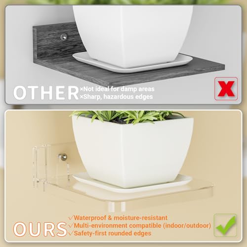 Yieach 5 Inch Clear Mini Adhesive Floating Shelves - 4 Pack