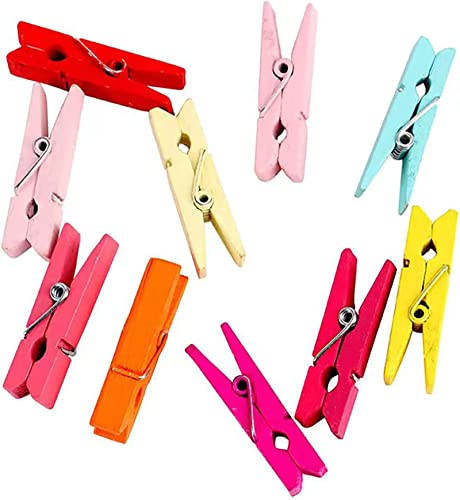 100 Mini Wooden Clothespins - Blue Small Clothes Pins for Photos