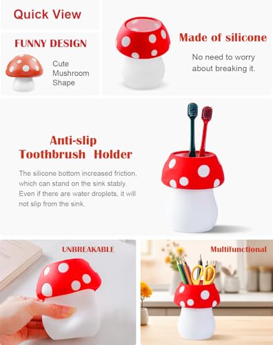 Red Silicone Mushroom Toothbrush Holder for Kids - Fun & Unbreakable