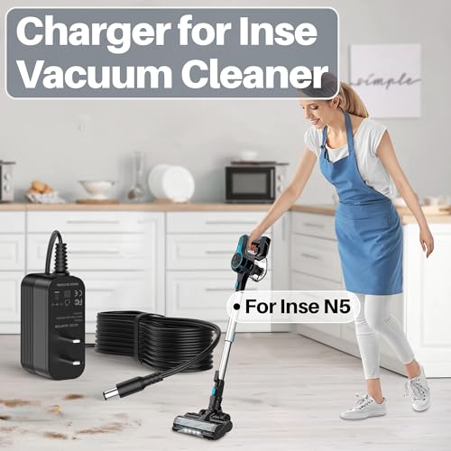 26.5V DC Charger for Inse Cordless Vacuum Cleaners - Compatible with N5, N6, Deik VC-1518-US