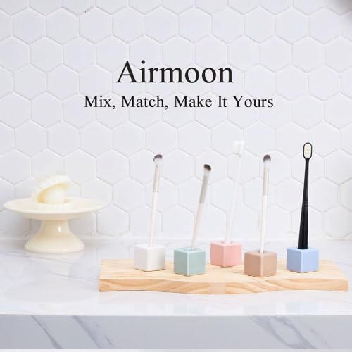 Airmoon Mini White Ceramic Toothbrush Holder - Multi-Functional Organizer for Bathroom