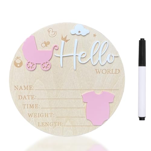 Personalized Wooden Hello World Baby Announcement Sign - 5.9 Inch