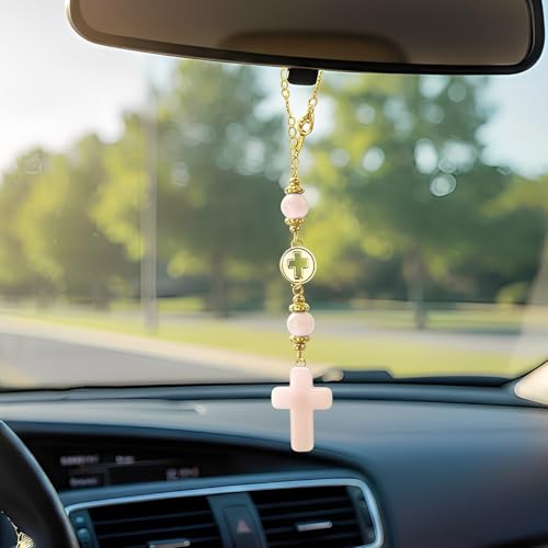 Pink Cross Car Charm for Rear View Mirror - Christian Gift for Women