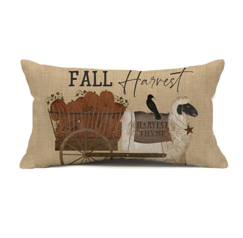 Vintage Farmhouse Thanksgiving Throw Pillow Cover 12x20"