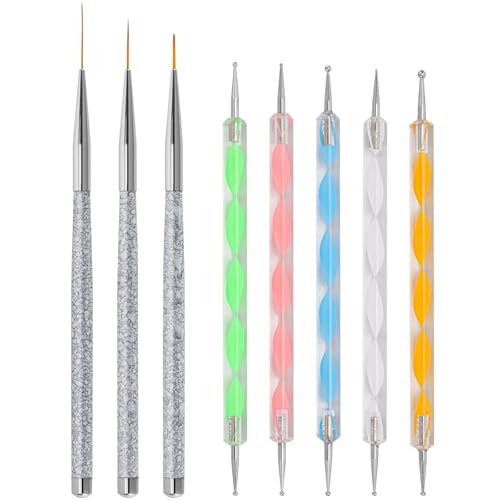 Tbestmax 8 Pcs Nail Art Brush and Dotting Pen Set for Manicure Design