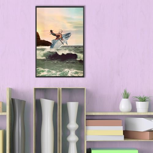 Cowboy Surfing Fish Canvas Poster - Vibrant Ocean Wall Art 8x12in