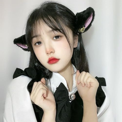 BWESOO Fluffy Cat Ears Headband with Bow and Bell Cosplay Hair Accessories