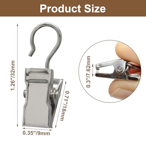 50 Pack Silver Heavy Duty Curtain Clips - Sturdy Metal Hooks