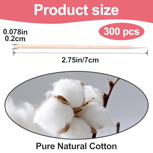SmallCat 300 Pcs Pointed Cotton Swabs with Wooden Sticks - 2.75 Inch Precision Tip Q-Tips for Makeup, Nails and Detailed Cleaning