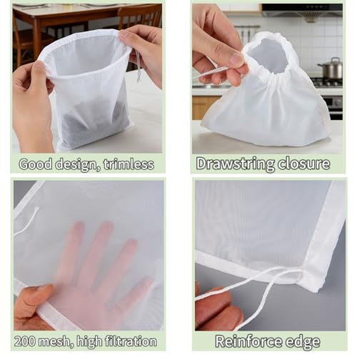 Nut Milk Bag Set - 10 Reusable 12x8 Inch Strainer Bags for Juice, Yogurt & Cheese