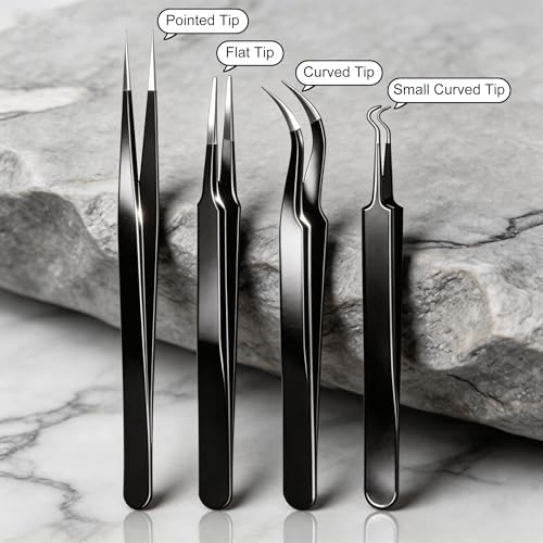 G.CATACC 4-Pack Precision Tweezers Set - Stainless Steel Anti-Static Craft & Grooming Tweezers with Case