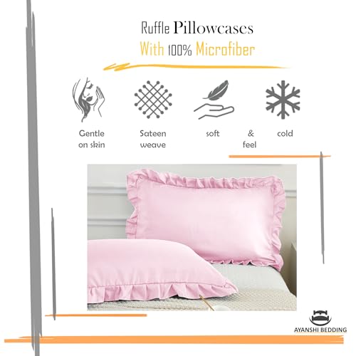 Queen Microfiber Ruffle Pillow Shams Set of 2 - Baby Pink