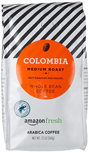 Amazon Fresh Colombia Whole Bean Coffee Medium Roast 12oz - Arabica, Freshly Roasted