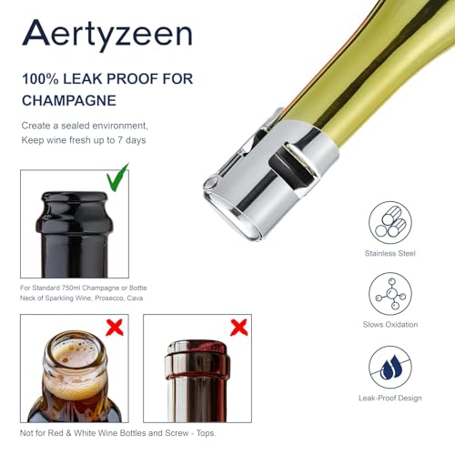 Aertyzeen 2-Pack Champagne Stoppers, Silver Stainless Steel Airtight Seal