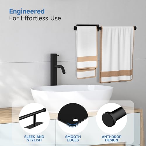 TONHTCAT Black Under Cabinet Paper Towel Holder with 5 Hooks & Extended Arm