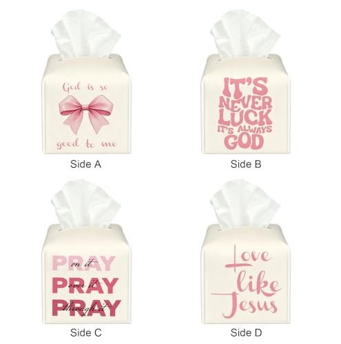 Christian Tissue Box Cover - White Christian Themes-01 PU Leather Cube