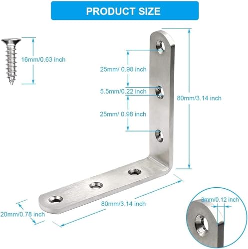Heavy Duty Stainless Steel Angle Brackets 3x3 Inch - 10 PCS