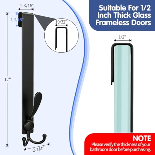 2 Pack Extended Stainless Steel Shower Door Hooks for Frameless Glass