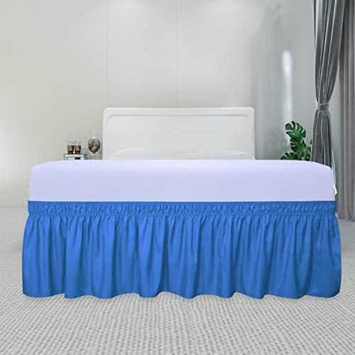 PureFit Wrap Around Ruffled Bed Skirt, Blue, Queen/King Size, 14" Drop