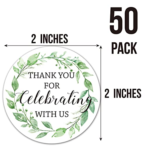 2-Inch Round Thank You Stickers - 50 Pack for Weddings & Parties