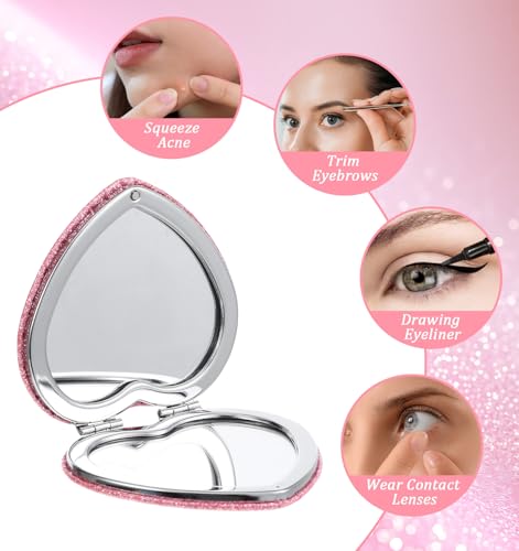 Pink Heart Compact Mirror - Double-Sided Travel Makeup Mirror