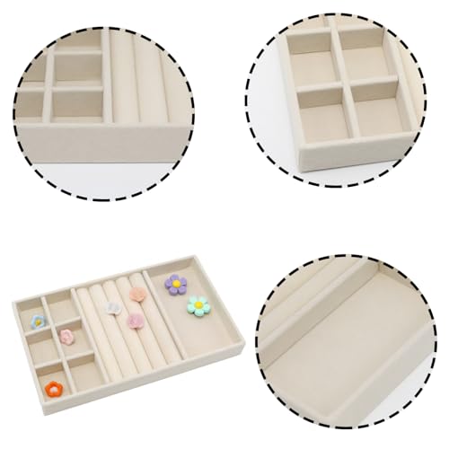 Funstreet 3-in-1 Velvet Jewelry Organizer Tray, Beige Stackable Storage