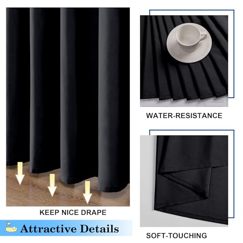 OVZME Black Fabric Shower Curtain Set, 72x72, Water Repellent