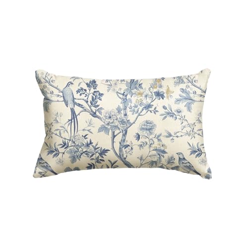 AVOIN Chinoiserie Birds & Trees Throw Pillow Cover, 12x20 Inch Lumbar Case