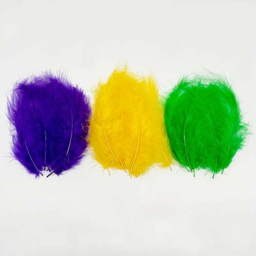 Bulk 300PCS Mardi Gras Turkey Feathers - 4-6 Inch Purple Green Gold