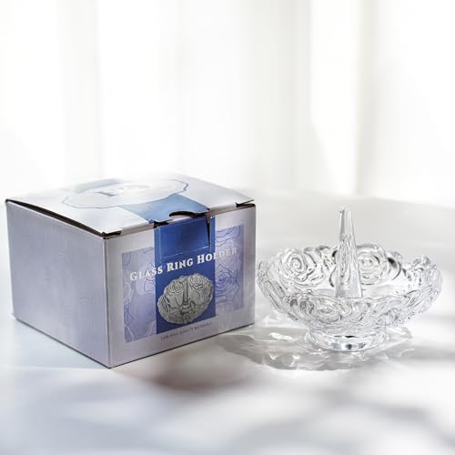 H&D Crystal Round Ring Holder Dish - 4 Inch Decorative Jewelry Tray
