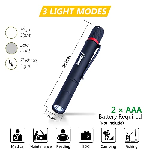 2 Pack LED Pen Flashlight, 3 Mode Pen Lights, Ultra Bright Mini Penlight, Pen Light Flashlights Pocket Clip, IP67 Small Waterproof Penlights for Outdoor Inspection Work, Emergency