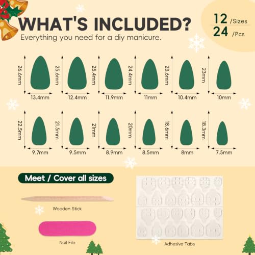 HOSAILY Pink Christmas Press on Nails Short Almond False Nails 30Pcs