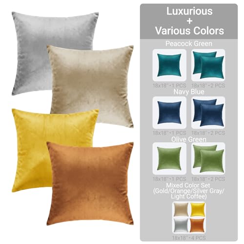Velvet Throw Pillow Covers 4 Pack 18x18 Inches - Elegant Home Decor