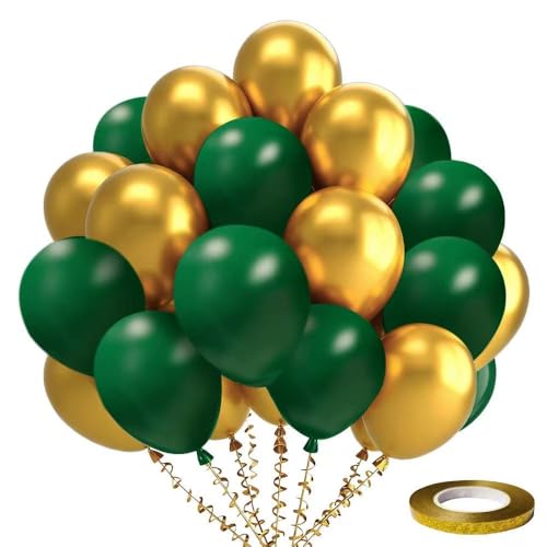 Green and Gold Balloons Set - 67 Count 10 Inch Latex for Events