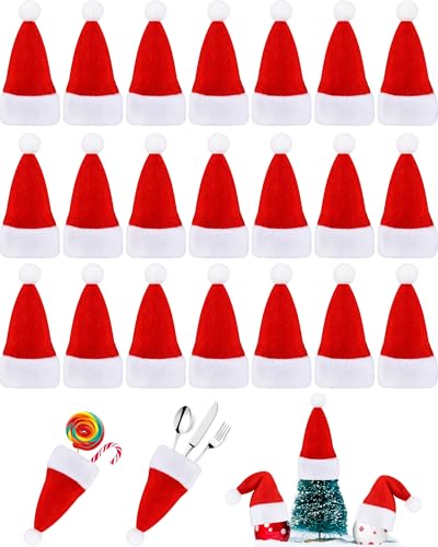 Mini Christmas Hat Set of 10 - Red Velvet Santa Hats for Holiday Decorations
