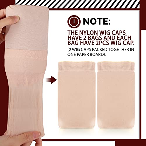 Fandamei 4PCS Nylon Wig Caps Nude Stretchable Stocking Cap for Wigs