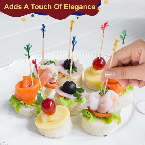 500Pcs 4-Inch Colored Frill Cocktail Picks for Appetizers and Drinks