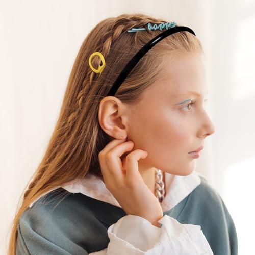 JUNSDUKE 2 Pack Thin Black Plastic Headbands with Teeth Anti-Slip Hair Comb